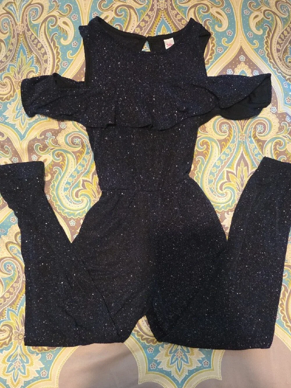 Justice Dark Blue Glitter Cold-Shoulder Sparkle Jumpsuit
