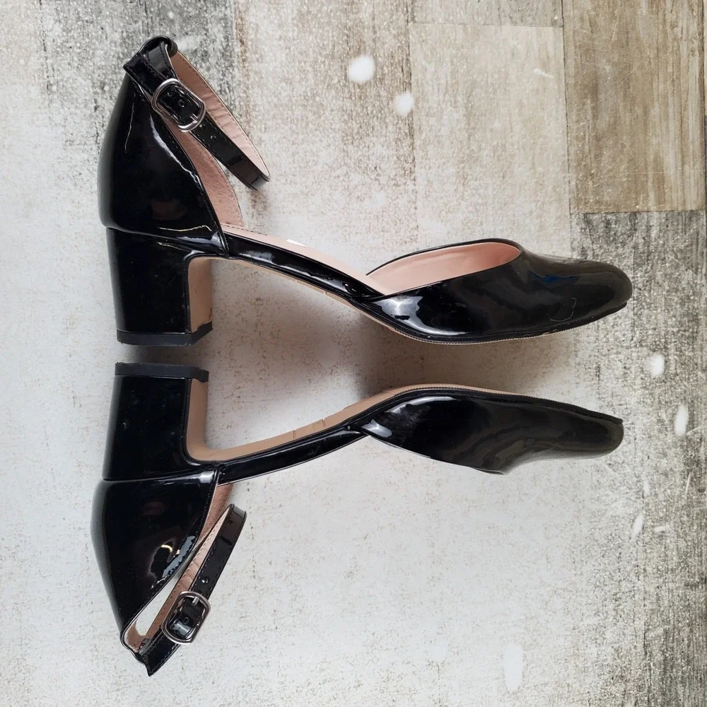 Steve Madden Jprettyy Girls Dress Pump Sz 5 M Black Patent Leather Ankle Strap