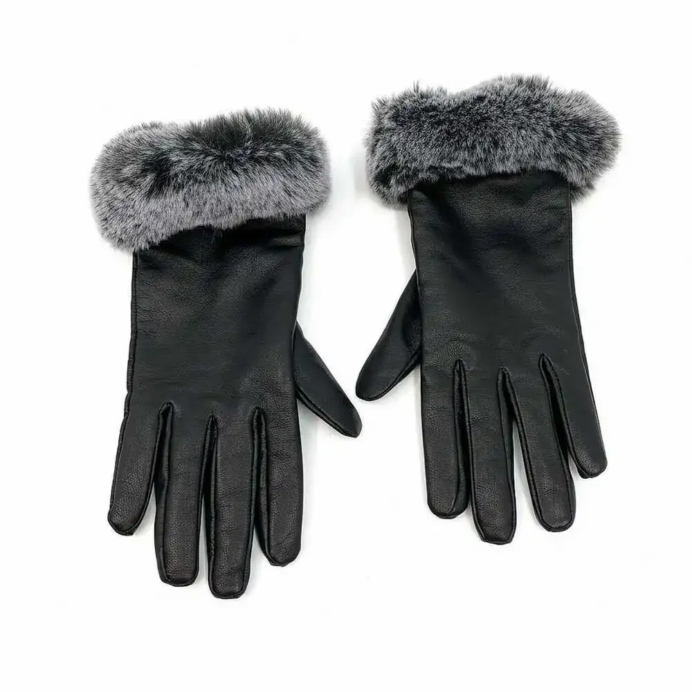 Mese. Black Leather & Faux Fur Gloves | OS Regular