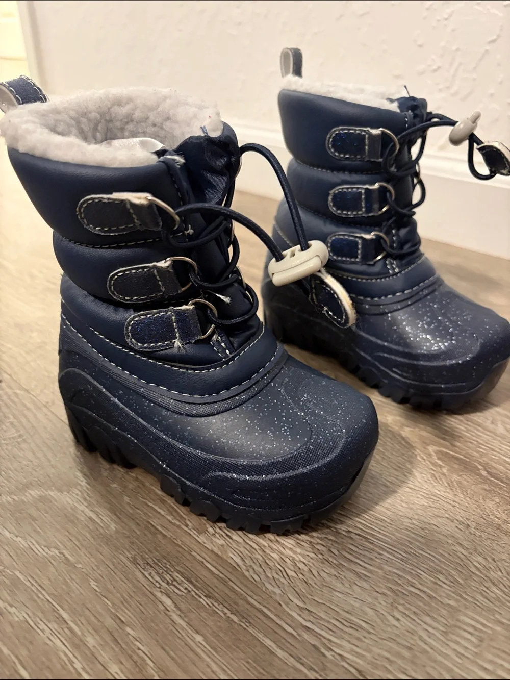 Kids Navy Winter Snow Boots with Faux Fur Lining