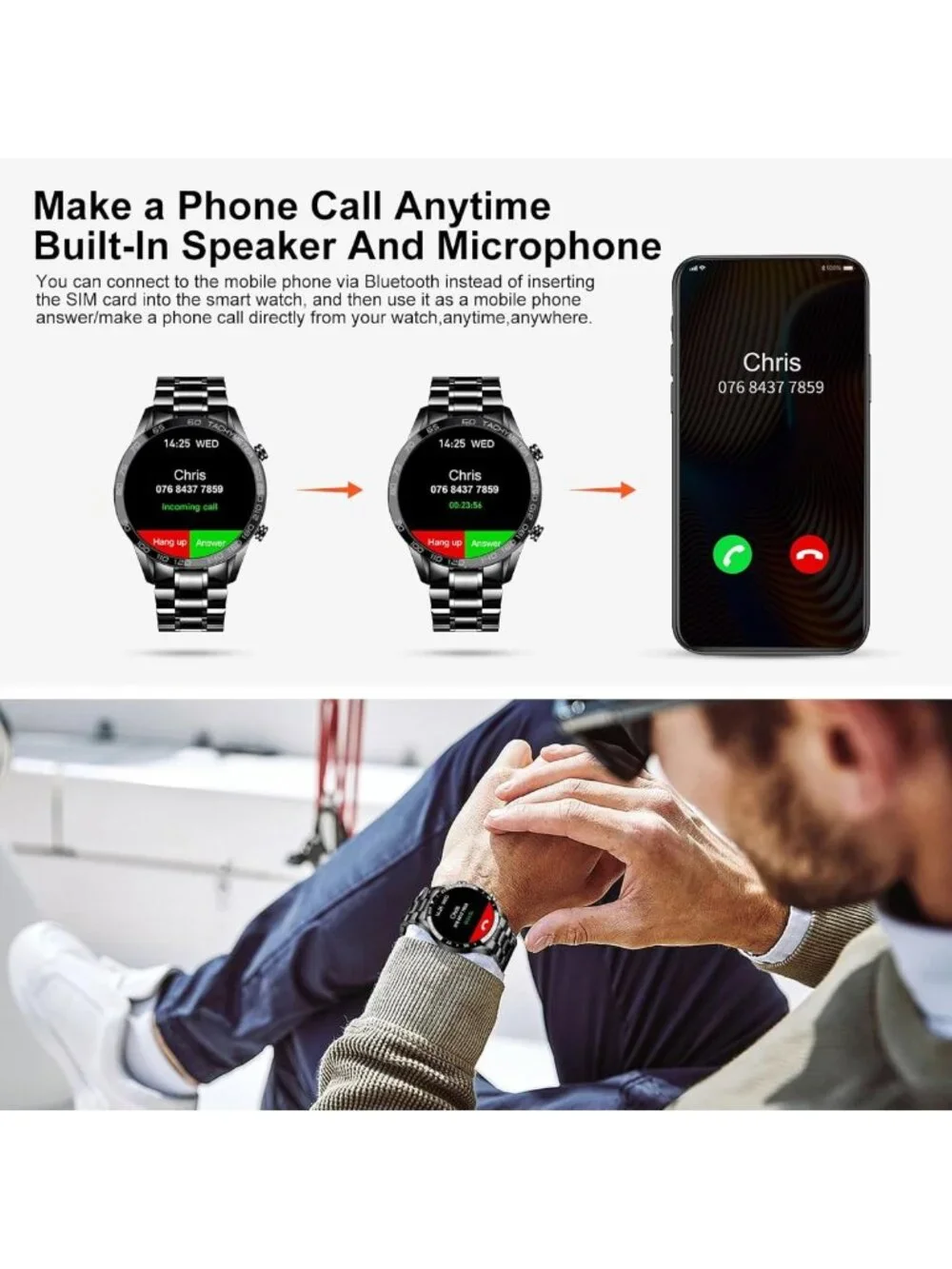 Men's Smartwatch - Bluetooth Calls, Heart Rate Monitor, Fitness Tracker, IP67