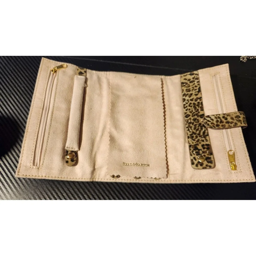 Reed and Barton Tri-Folding Travel Jewelry Clutch – Leopard Print, Faux Suede