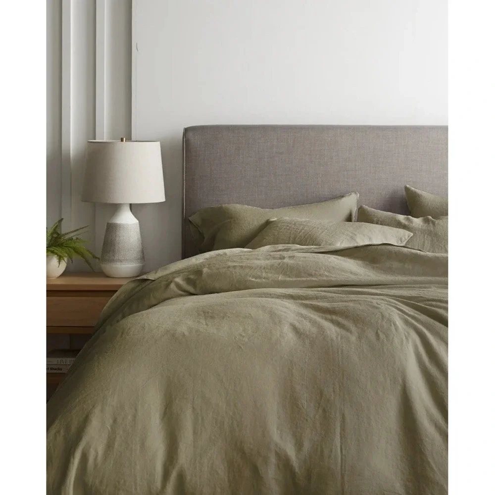 Quince Full/Queen European Linen Duvet Cover in Aloe $164 MSRP