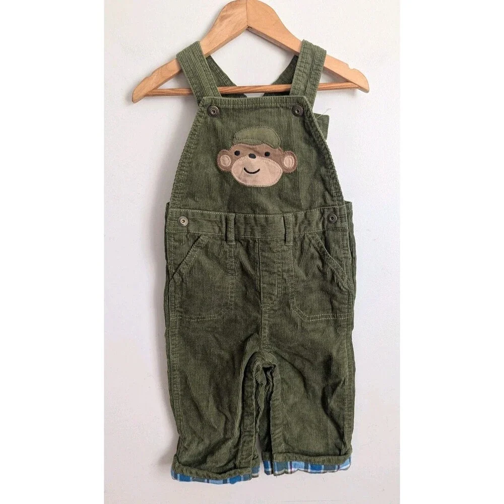 Y2k Gymboree Silly Monkey  Corduroy Overalls 12-18 months Green 100% Cotton Boys