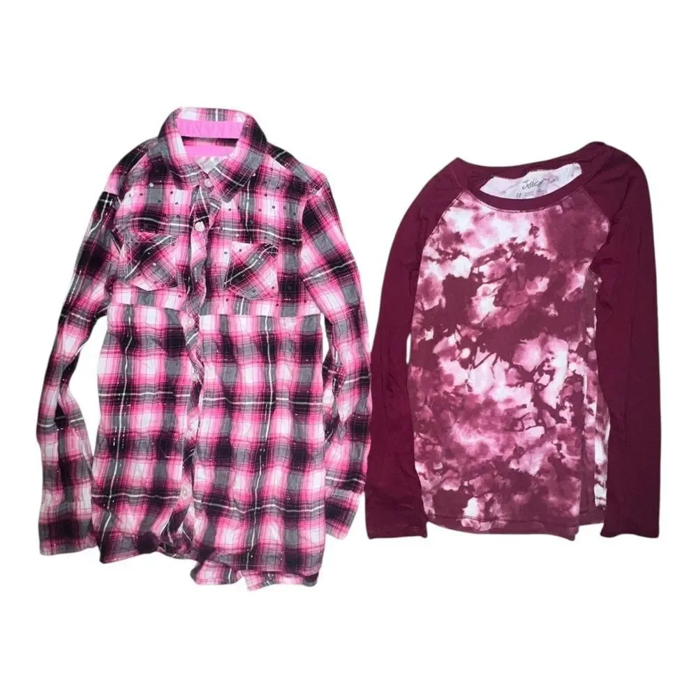 Justice Girls Lot of Five Shirts & Pants Sweatshirt Dress Pajama Top Sz 10 EUC