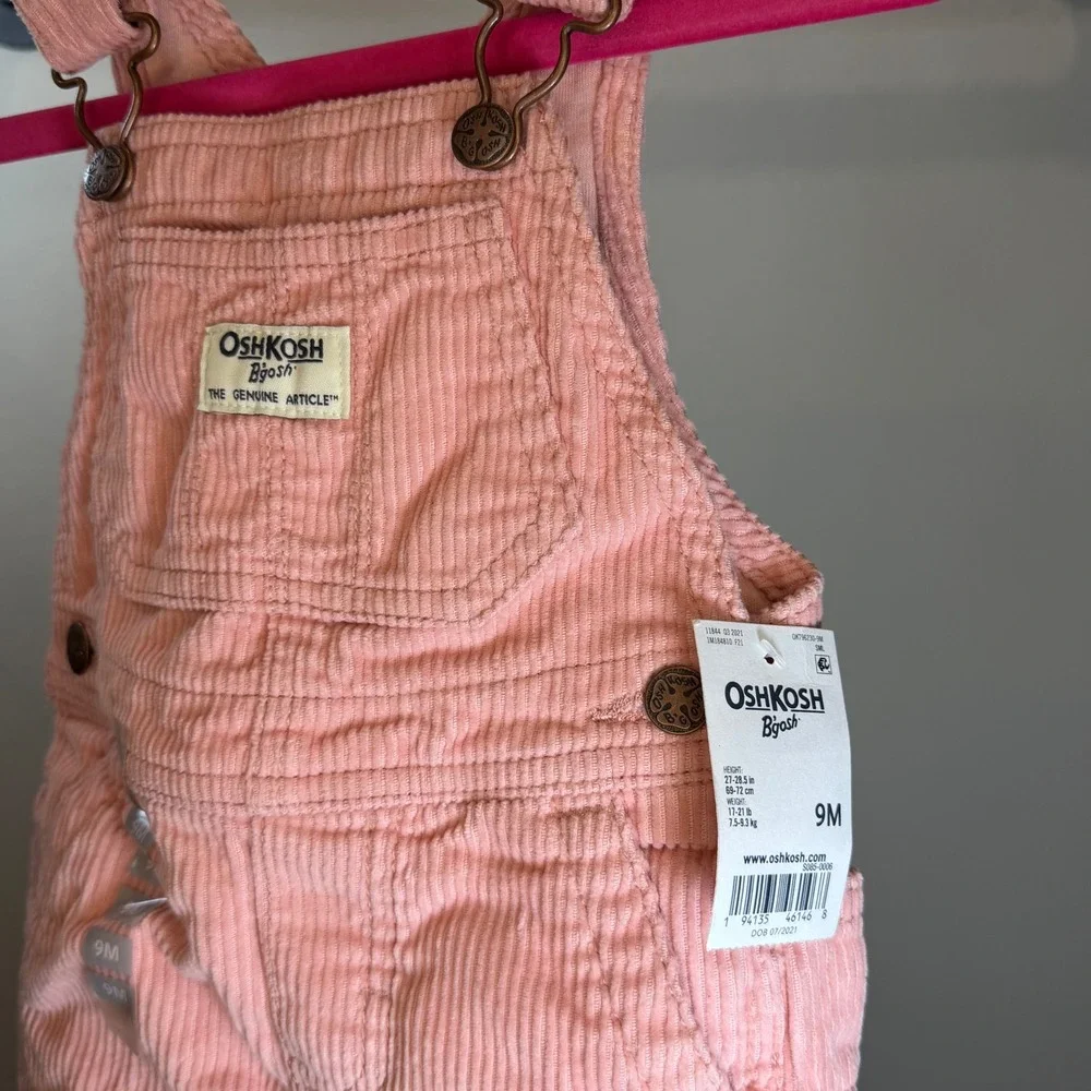 OshKosh Bgosh Pink Corduroy Overalls Baby Girl 9M New 0344