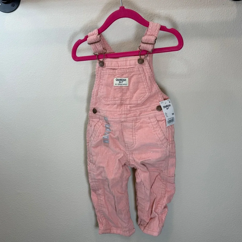 OshKosh Bgosh Pink Corduroy Overalls Baby Girl 9M New 0344