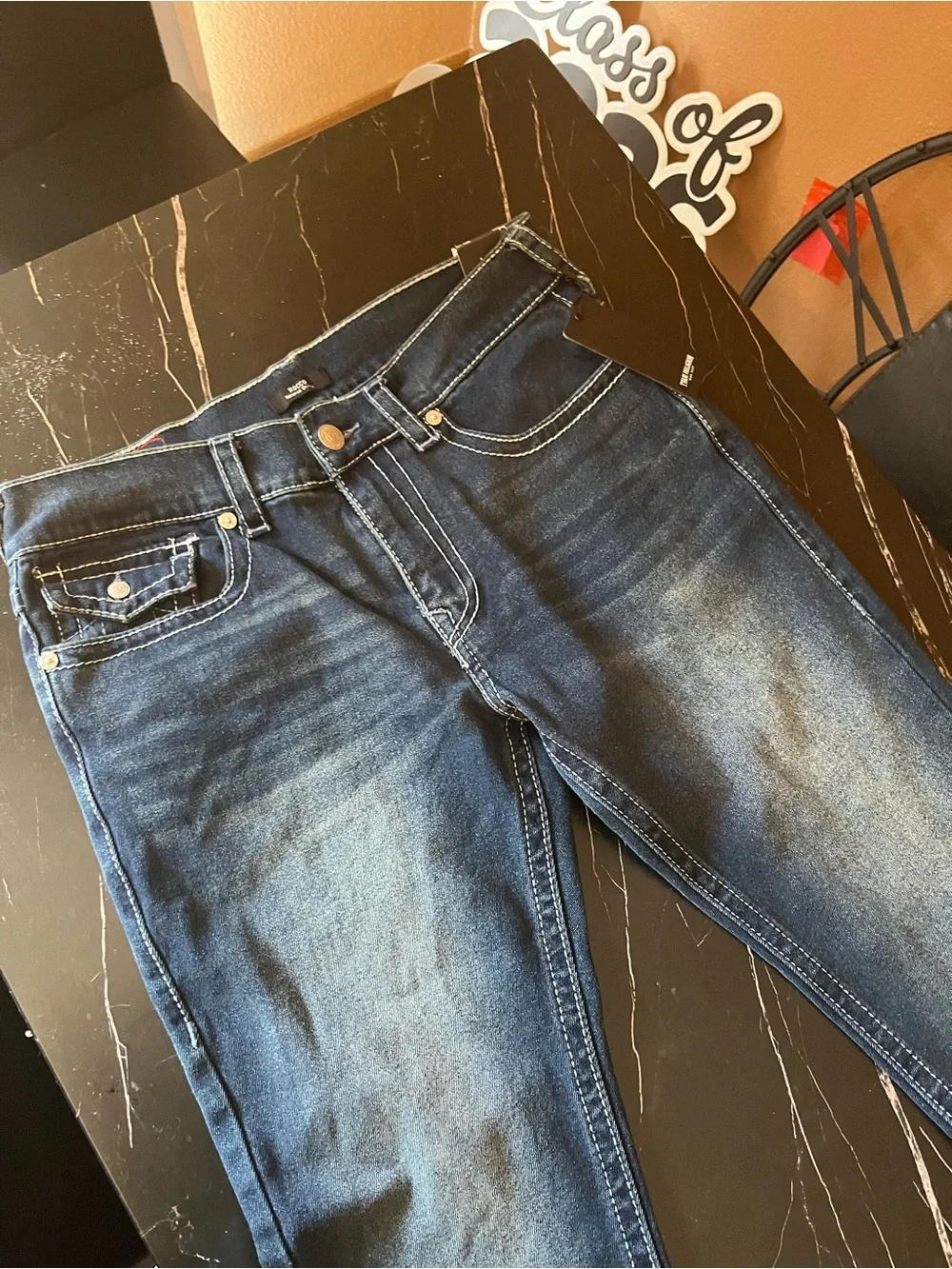 True Religion Skinny Jeans in Dark Blue with Contrast Stitching