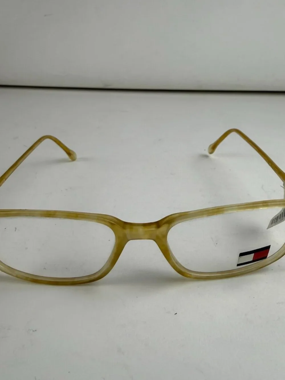 Vintage Tommy Hilfiger TH 35 Amber Horn Frames 53-18 Demo Lens Scratches