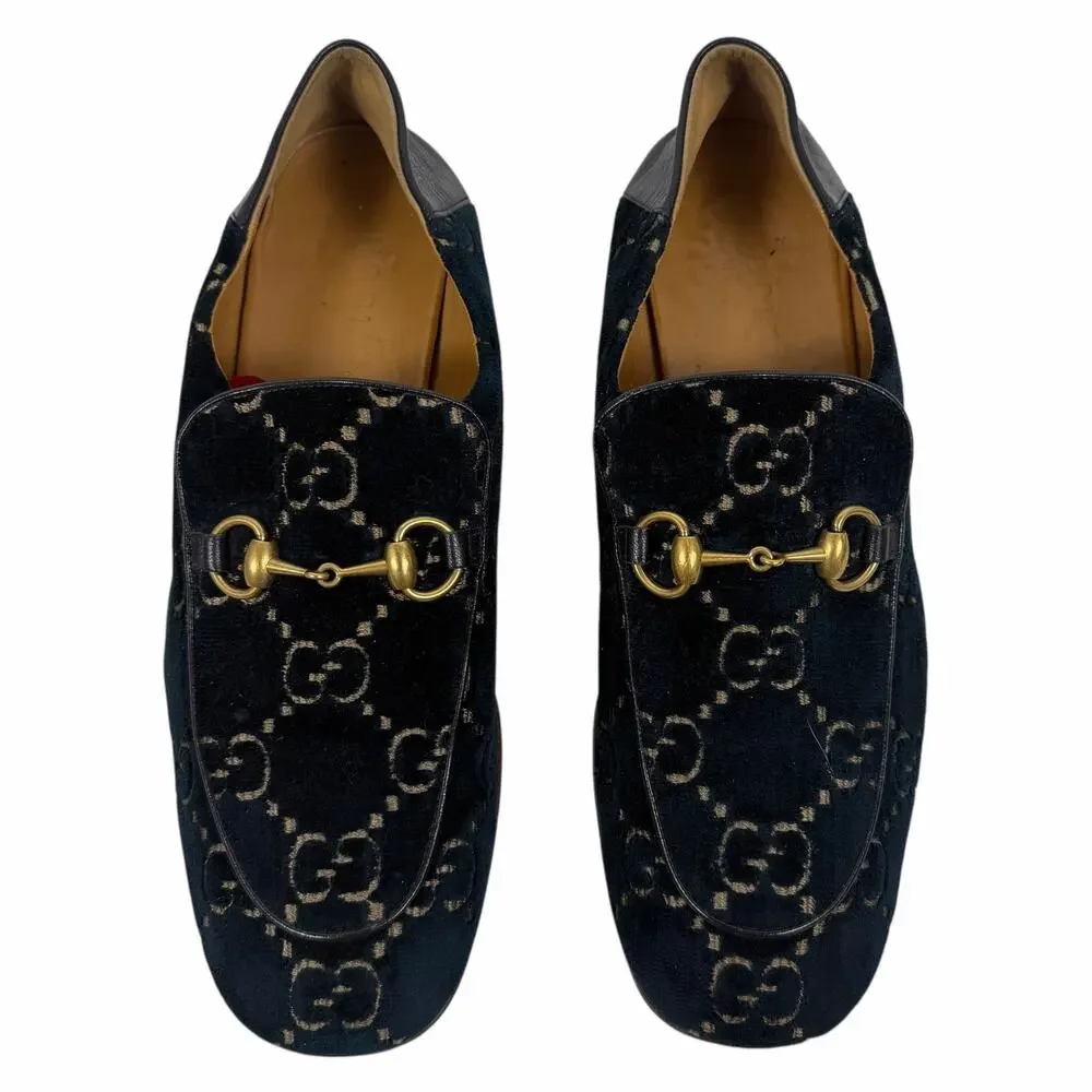 Gucci Velvet GG Monogram Horsebit Mule Loafer Quentin Blue Size 9.5