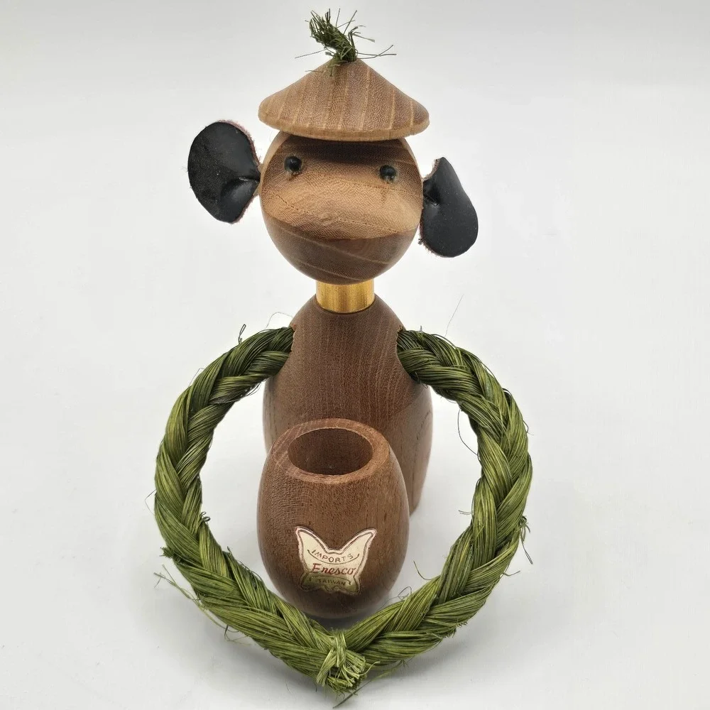 Vintage Monkey‎ Toothpick Holder Wood and Rope ENESCO zoo line
