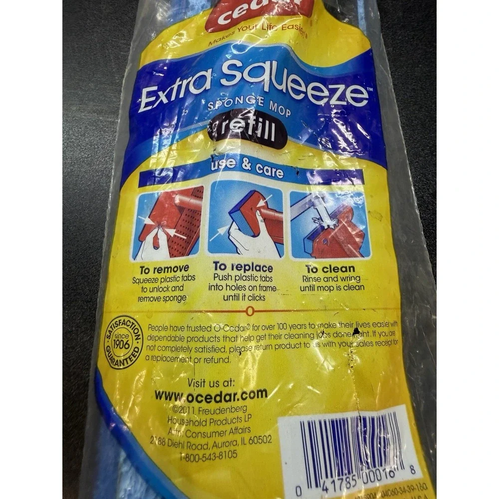 O-Cedar Easy Squeeze Sponge Mop Refill Absorbent Sponge for Hinge Mop Sealed NOS