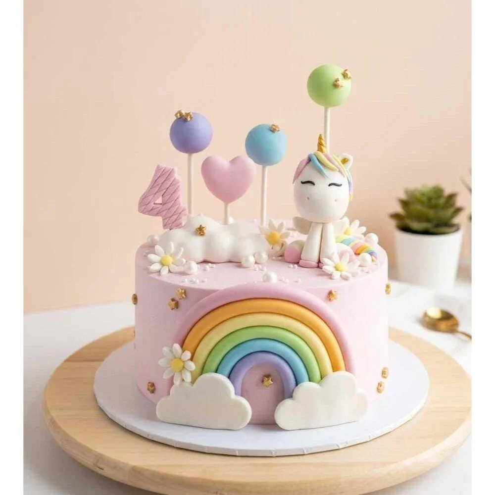 Fondant Unicorn Cake Topper, Pastel Rainbow Unicorn Party Decoration