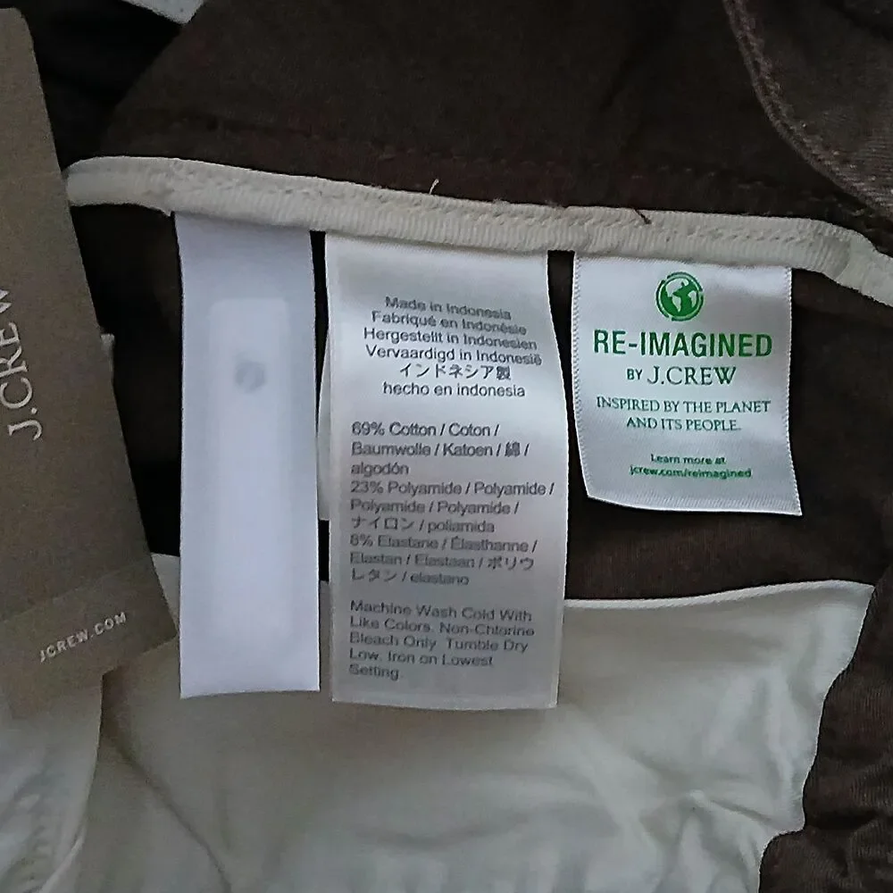 J.Crew Dock Pant Mens Small Abrasion-Resistant Cordura Slim Tapper Leg Brown NEW