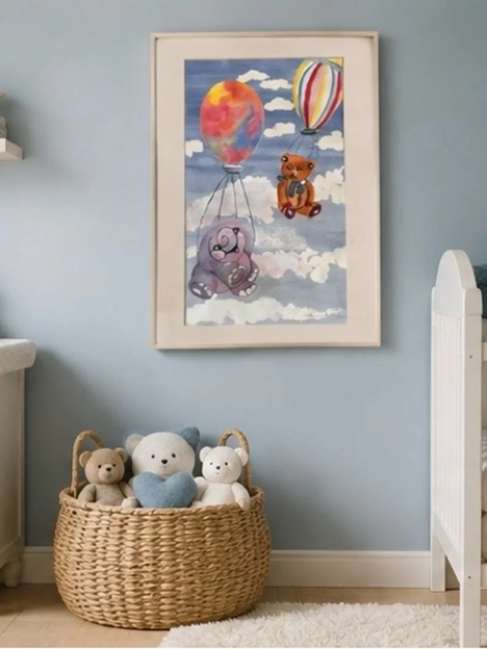 Dreamy Animal Balloon Nursery Wall Original Watercolor Painting