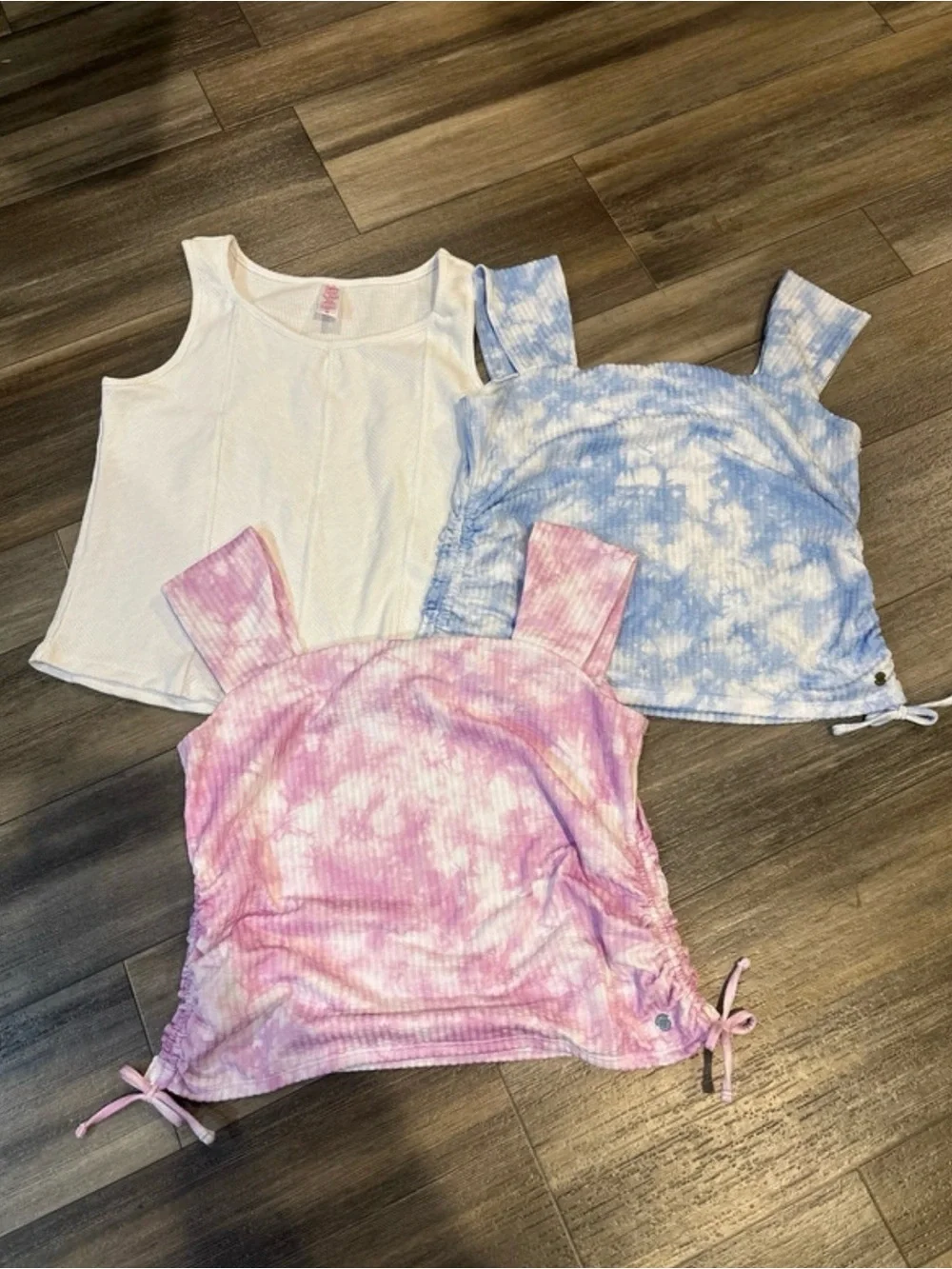 3 NWOT Justice Girls Ribbed Tank Tops - Pink, Blue & White