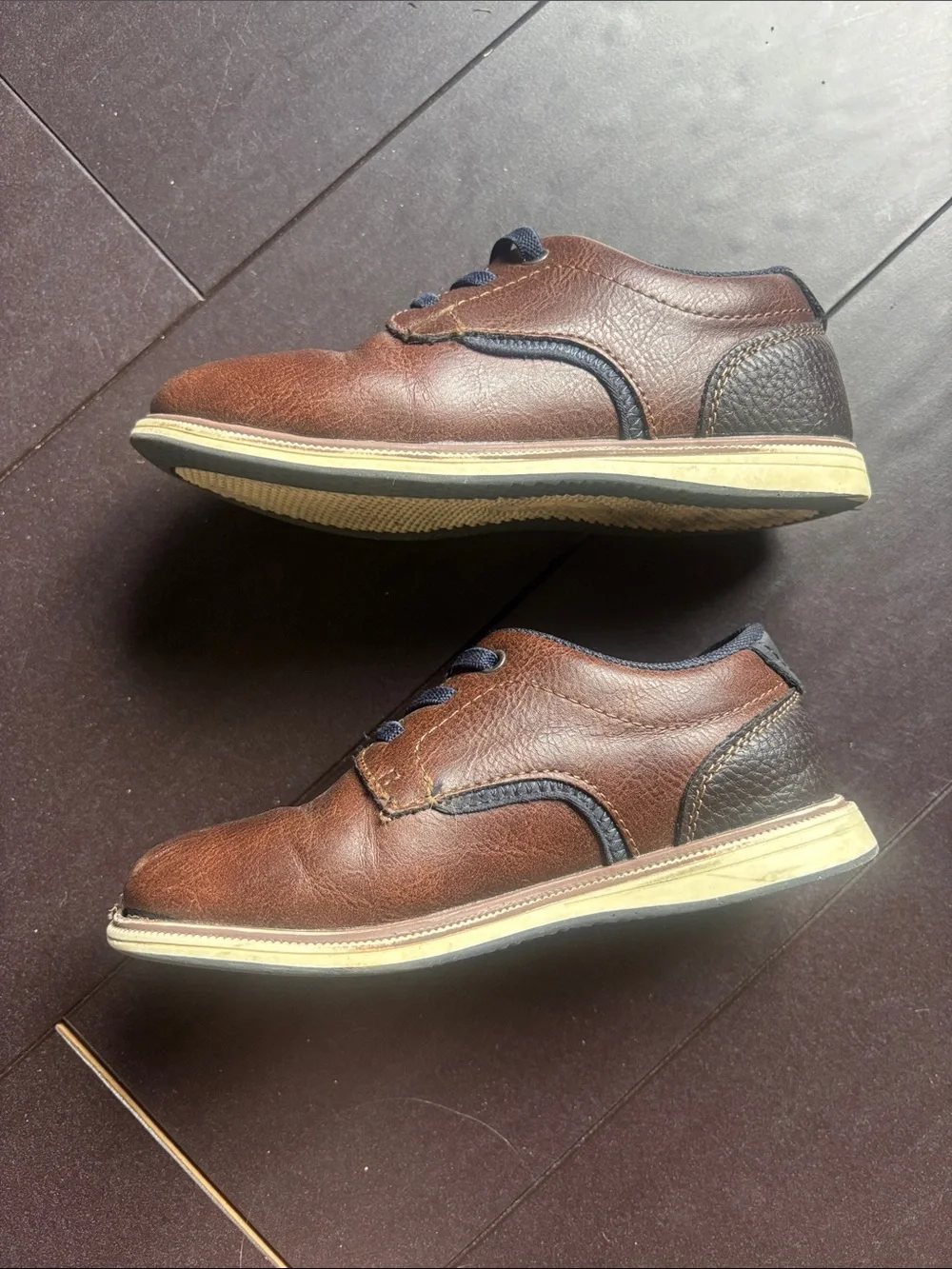 Mix No. 6 Brown Kids Lace-Up Dress Shoes with Navy Trim
