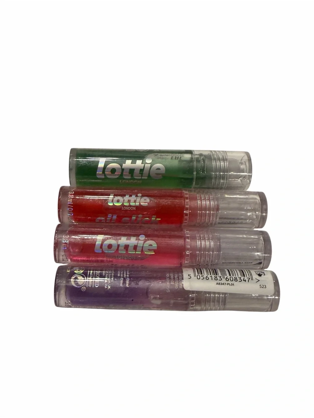 Lottie 4-Pack Oil Slick Nourishing Lip Oil Blueberry Cherries Strawberry‎ Apple