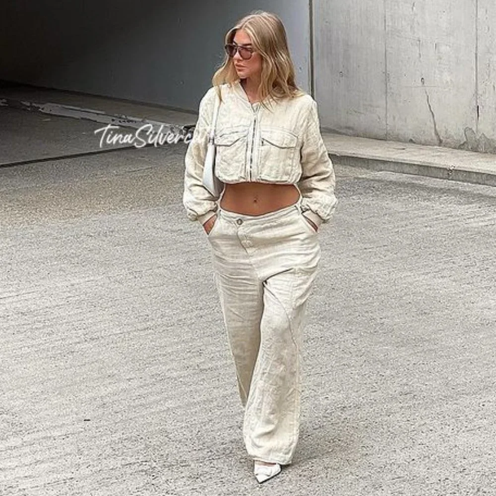 Zara Angled Waist Pants Sand Beige NWT