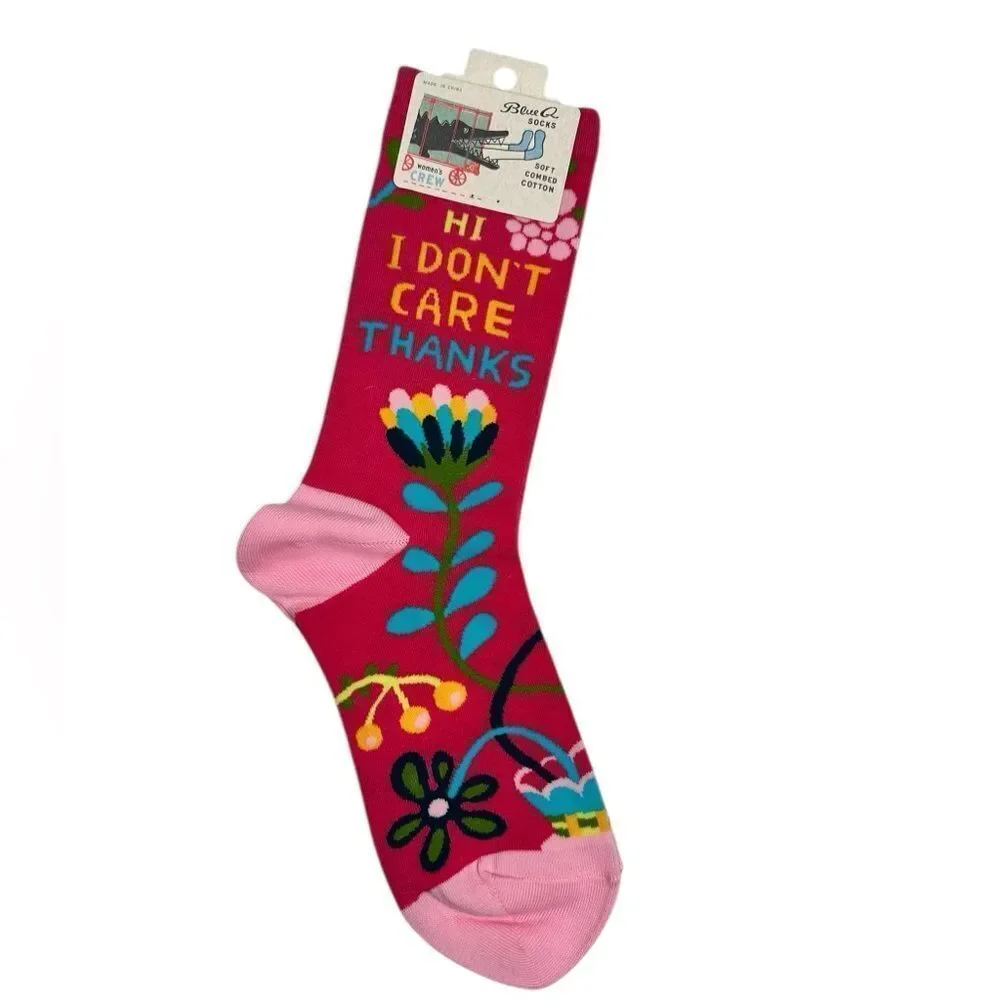 NWT BlueQ Women’s Crew Novelty Socks - “I Don’t Care” - Fits Shoe Size 5-10