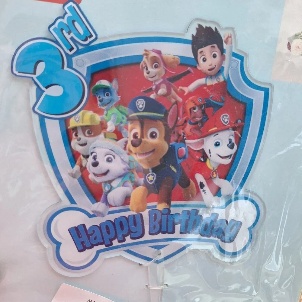 3rd Birthday Dog Acrylic Cake Topper Puppy Police Carroon Paws‎