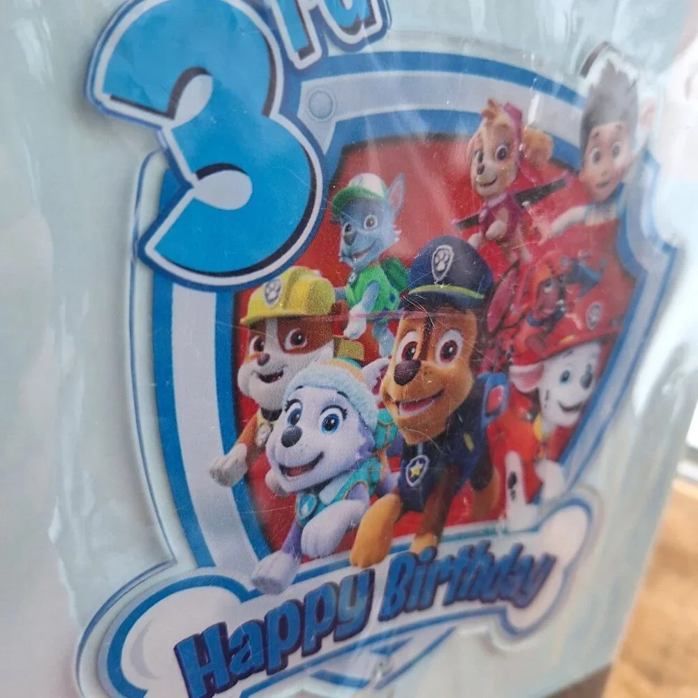 3rd Birthday Dog Acrylic Cake Topper Puppy Police Carroon Paws‎