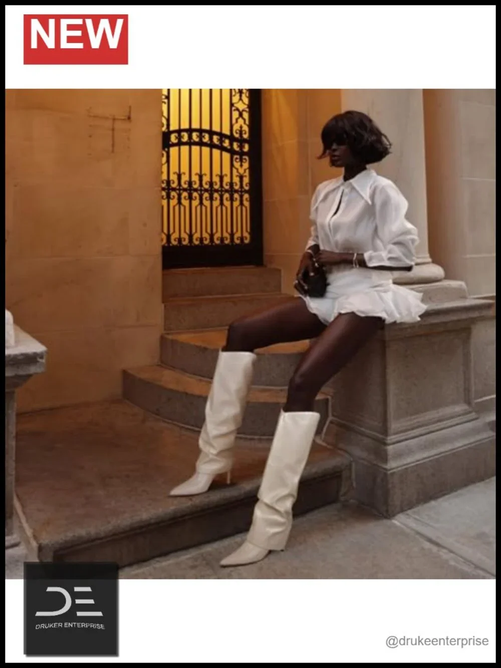 Fold Over Knee High Boots Pointed Toe Stiletto Heel Side Zipper