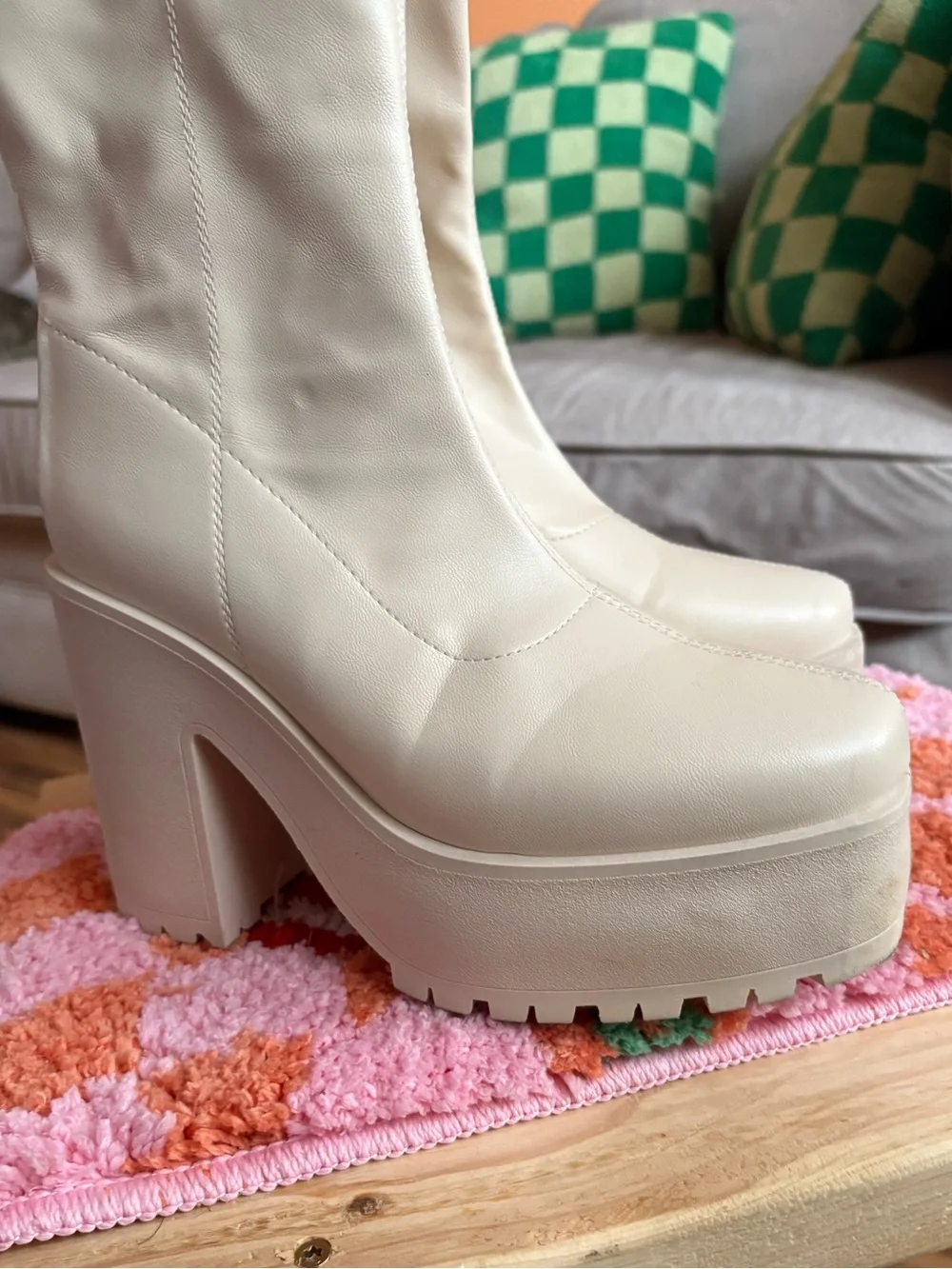 Fashion Nova Cream Platform Over-the-Knee Boots