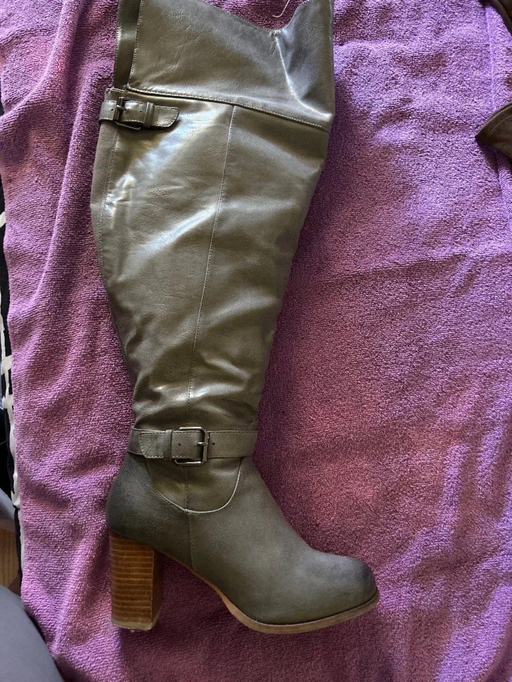 Gray knee high boots