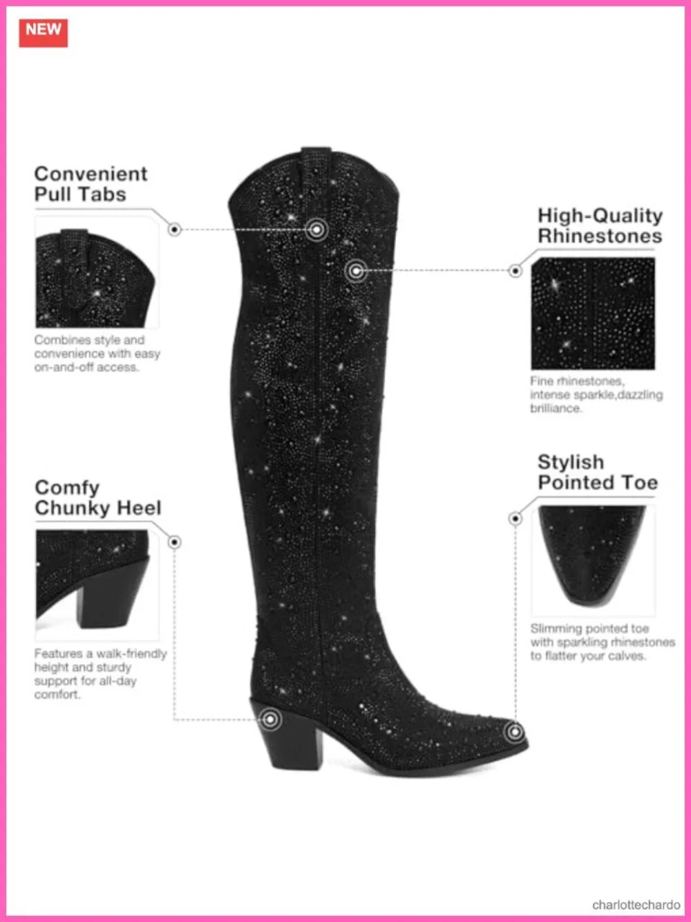 Rhinestone Cowgirl Boots with Zipper Over the Knee