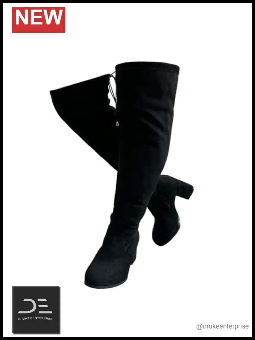 Wide Calf Over Knee Tall Boots Chunky Block Heel Suede