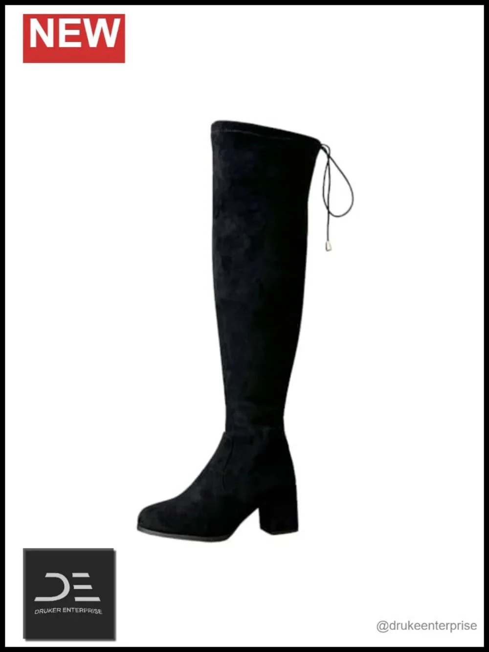Wide Calf Over Knee Tall Boots Chunky Block Heel Suede