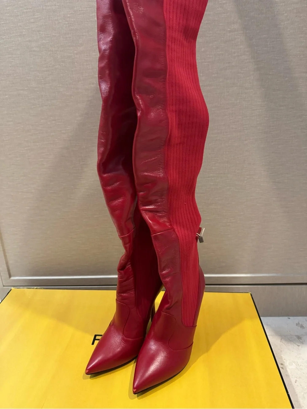 Fendi Rokoko Red Leather  Over-the-Knee Boots 7/37 NWT!! HOT!