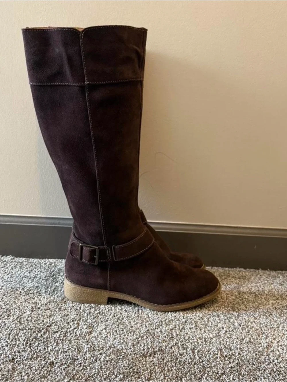 Tall Women's Suede Riding Boots - Dark Brown