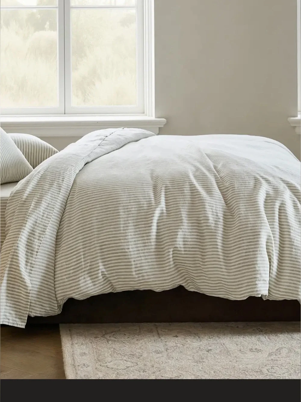 Quince European Linen Duvet Cover- willowleaf/white stripe- king