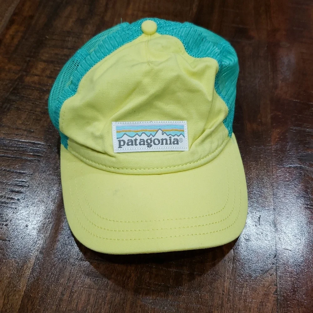 Patagonia Yellow and Teal Kids Mesh Baseball Cap