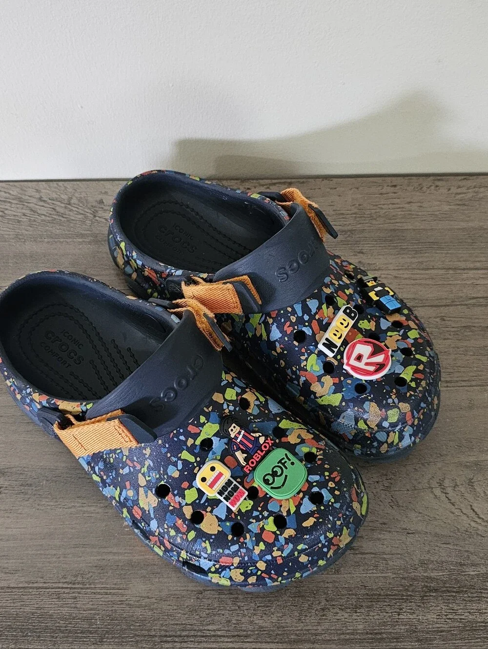 Crocs Terrain Kids Navy Multicolor Splash Clog Shoes Roblox Charms Boy J4