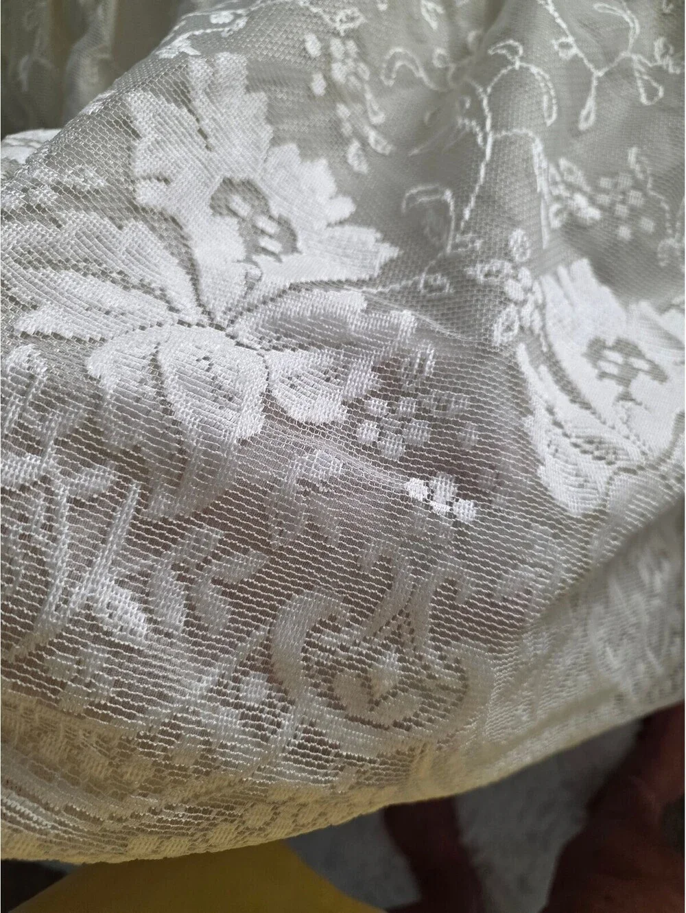 Elegant Vintage Ivory Lace and Quilted Bedspread with Ruffled Edges