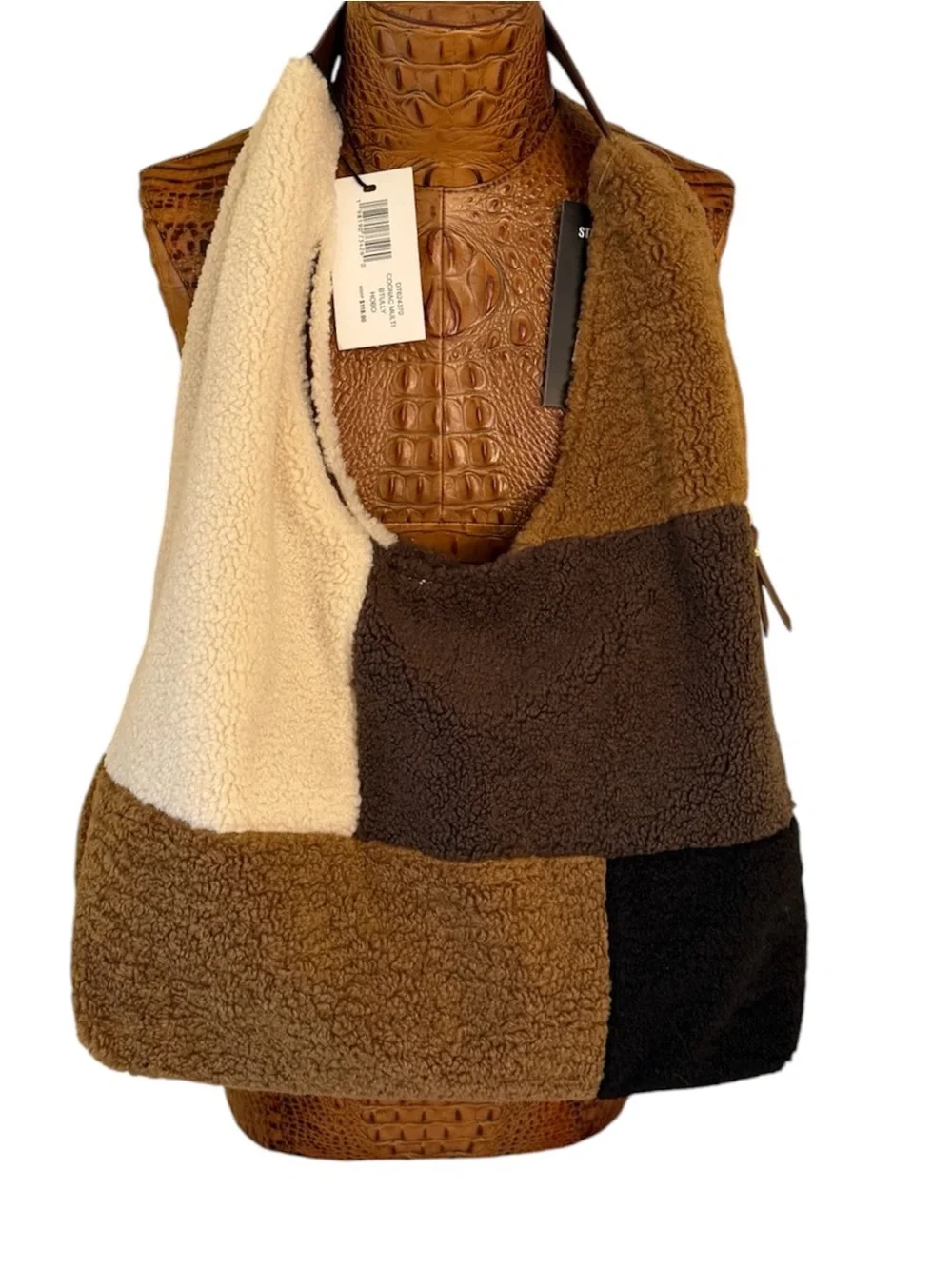 Steve Madden Cognac Multi BTully Patchwork Faux Shearling Hobo Bag NWT