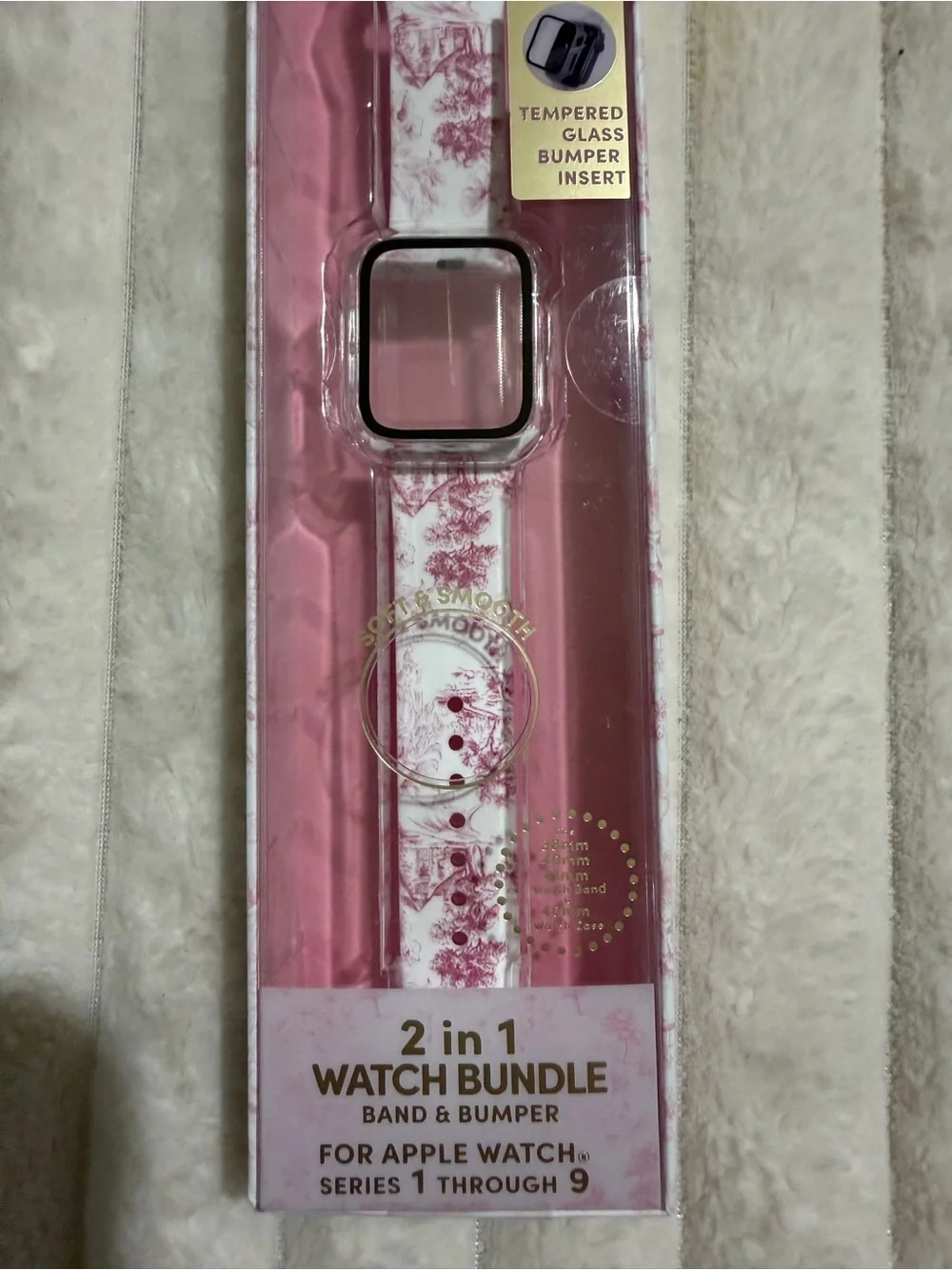 Poppy Barley Pink Floral Apple Watch Band with Tempered Glass Bumper