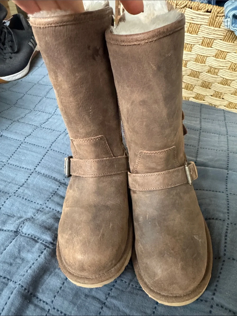 Kids UGG Brown Suede Shearling-Lined Mid-Calf Zip Boots