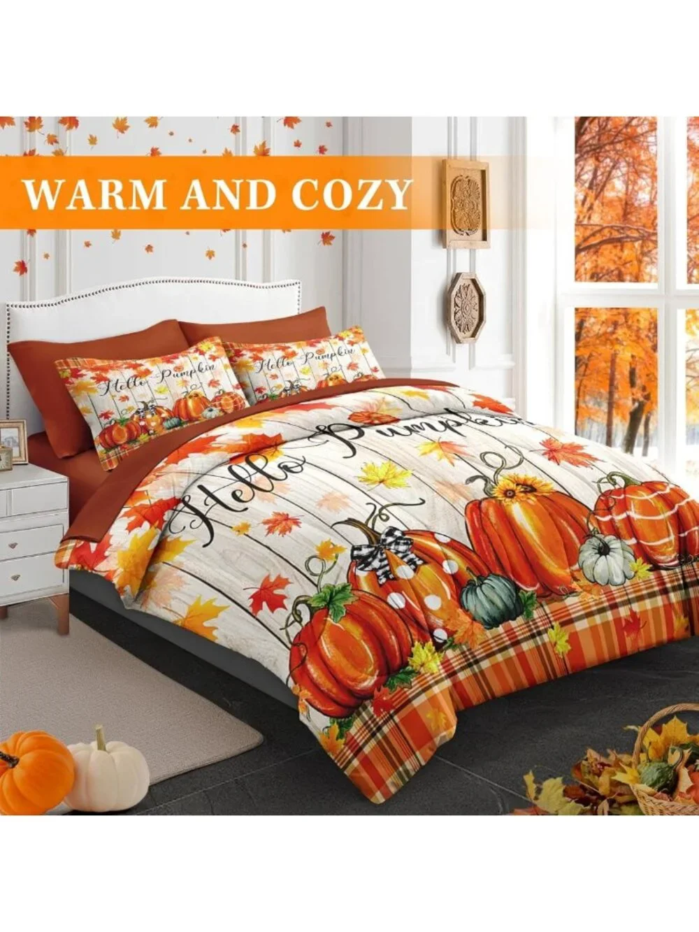 Cozy Queen Fall Comforter Set with Sheets, 7-Piece Farmhouse Bedding Collection