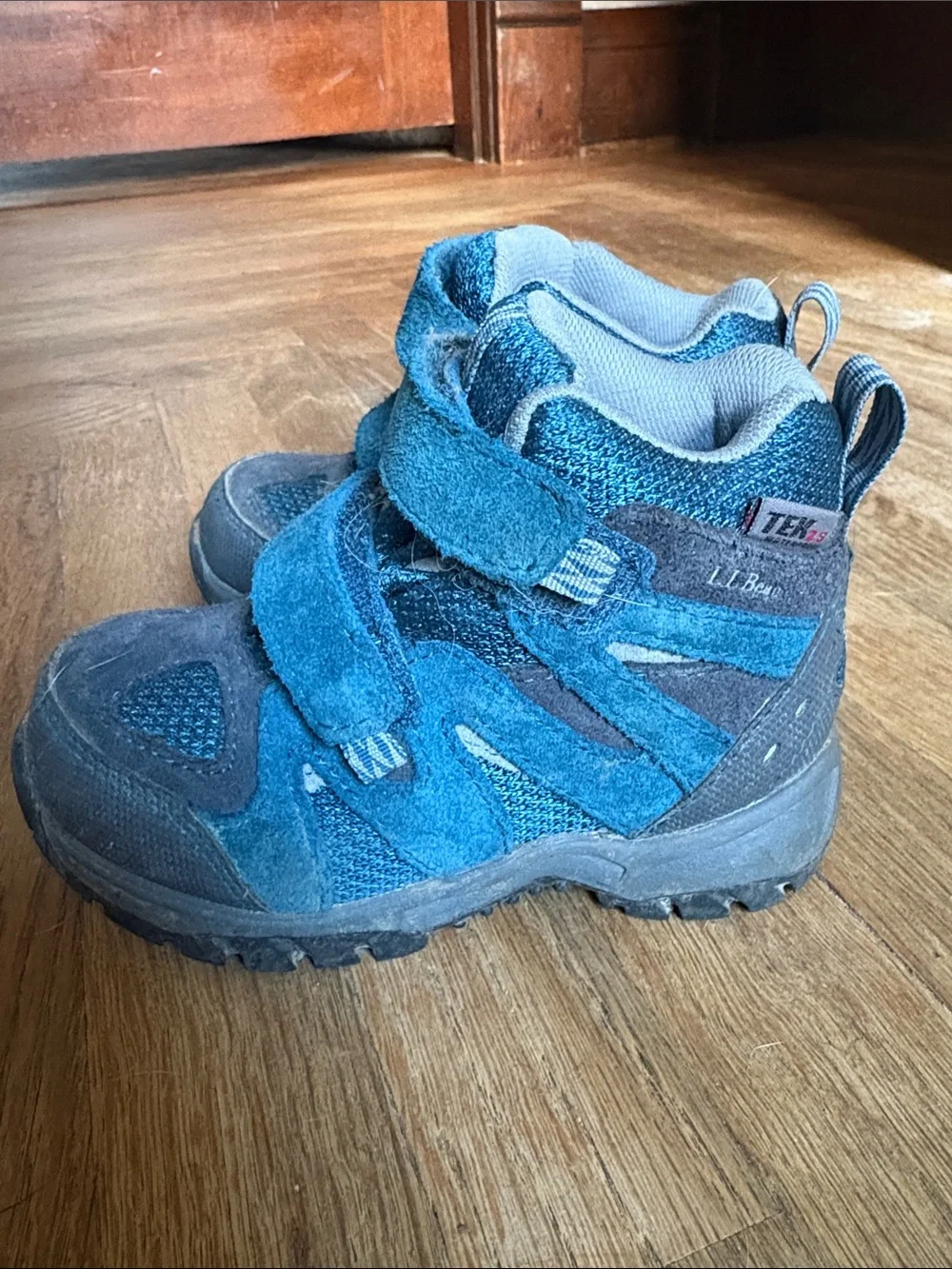L.L. Bean Teal and Gray Kids' Velcro Hiking Boots