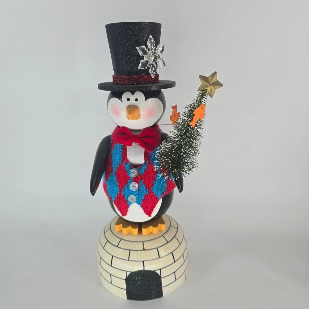 Pier 1 Penguin Nutcracker Christmas Igloo Top Hat Tree Figurine 13.5