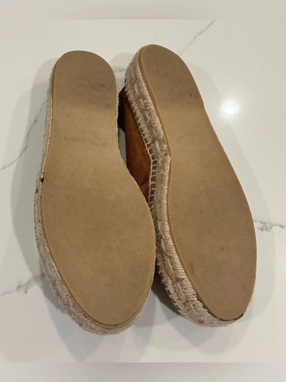 ZARA Basics Suede Espadrilles Slip On Jute Flats Tan Brown Shoe Women 39 US 8