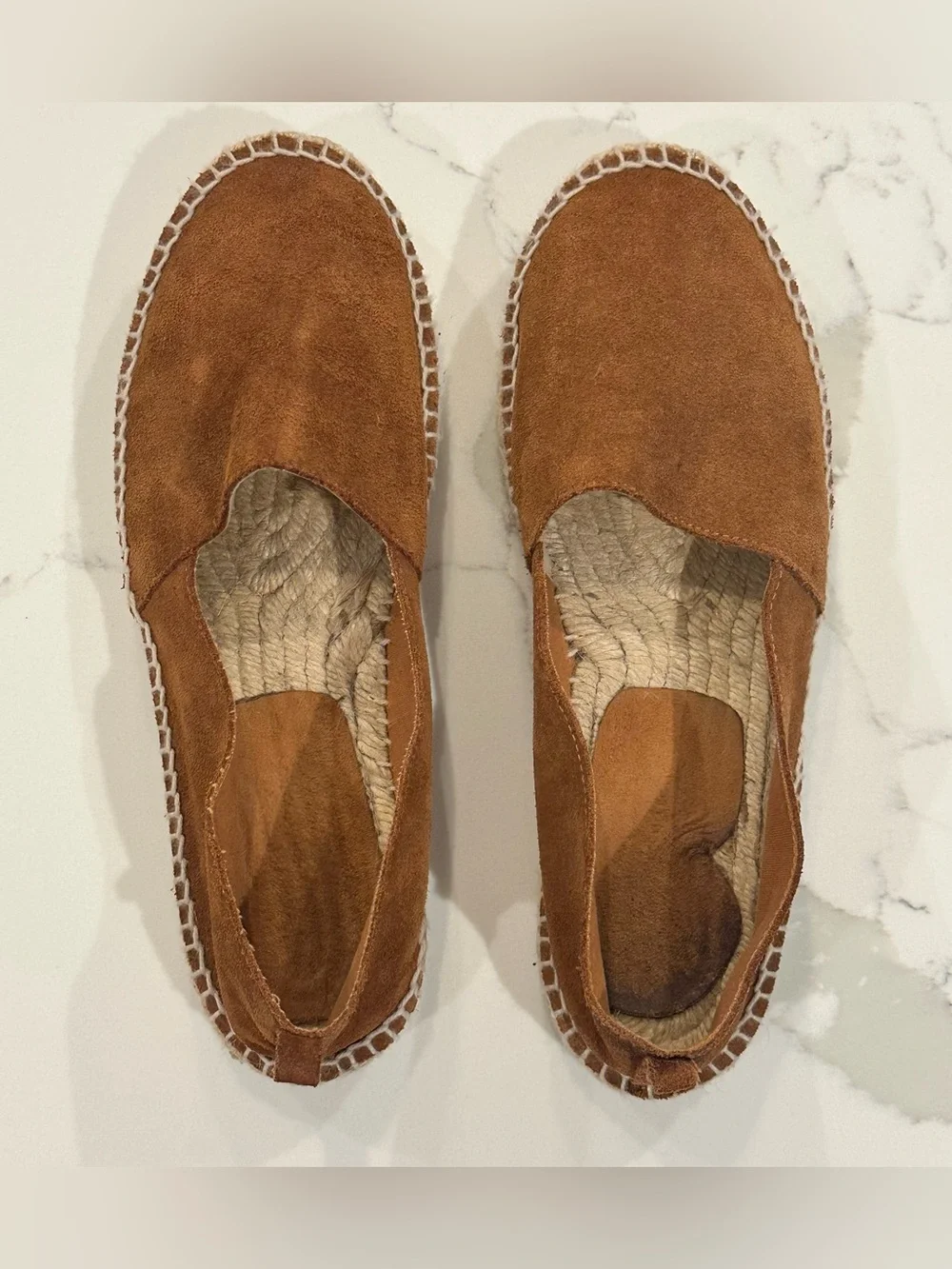 ZARA Basics Suede Espadrilles Slip On Jute Flats Tan Brown Shoe Women 39 US 8