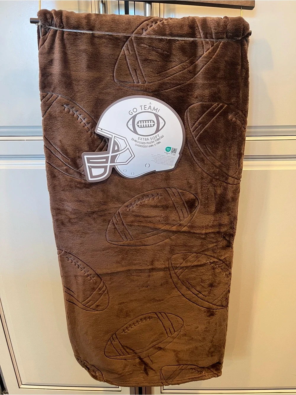 Brown Oversized Embossed Football Throw Blanket
