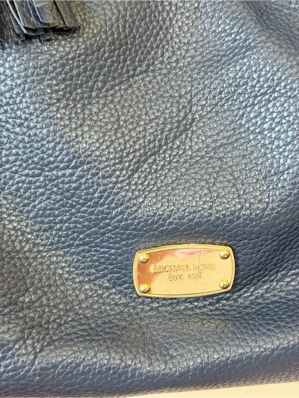 Michael Kors Navy Pebbled Leather Hobo with Tassel and Gold Hardware