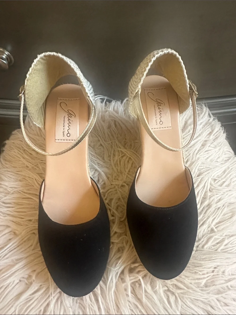 Gaimo Black Espadrille Ankle-Strap Flats