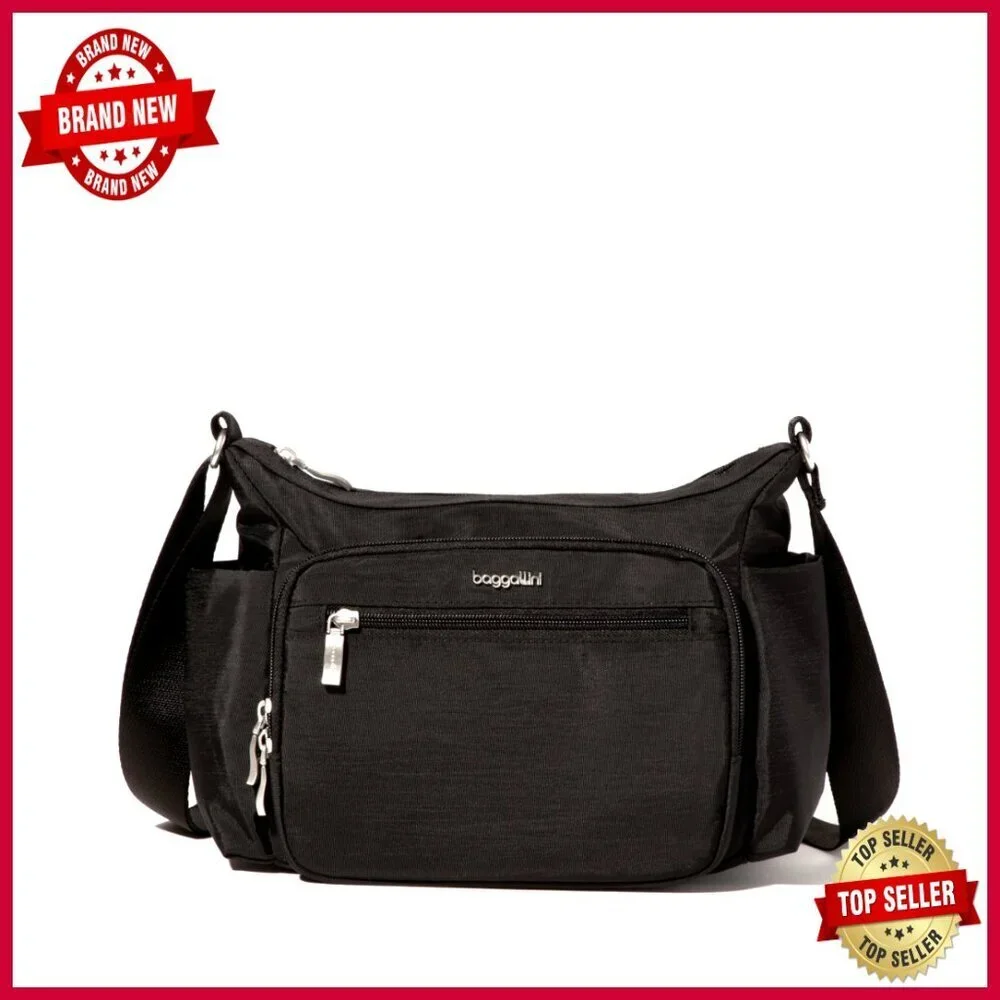 Spacious RFID-Protected Crossbody Hobo Bag with Water Bottle Pockets